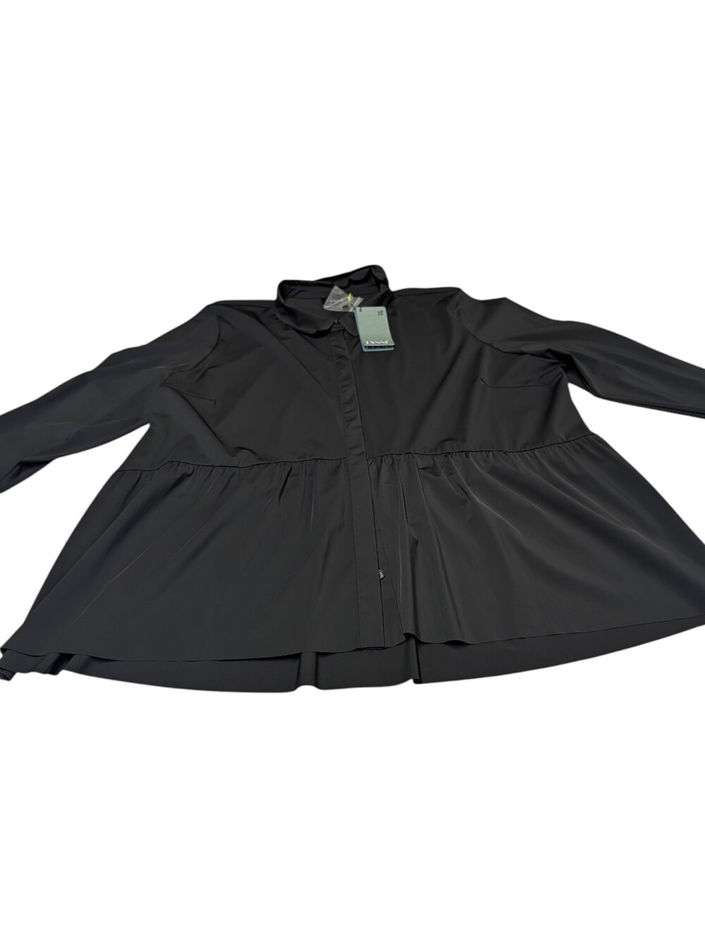 Lysse Black Peplum Button Up Tunic Shirt NWT 3X Plus Ruffle Hem Long Sleeve - Picture 4 of 9